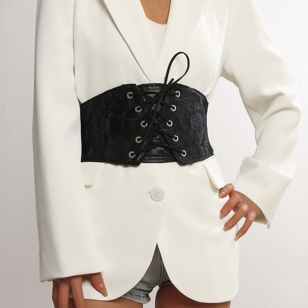 Ceinture taille haute corset noire en dentelle