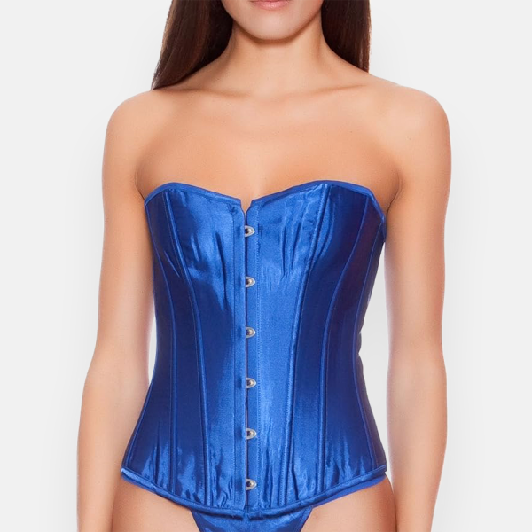 corset bustier bleu en satin avec laçage ajustable