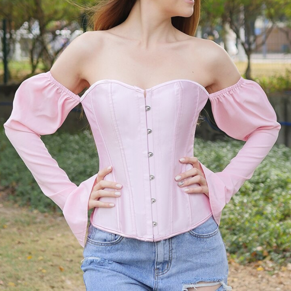 Corset bustier à manches longues rose moncorset