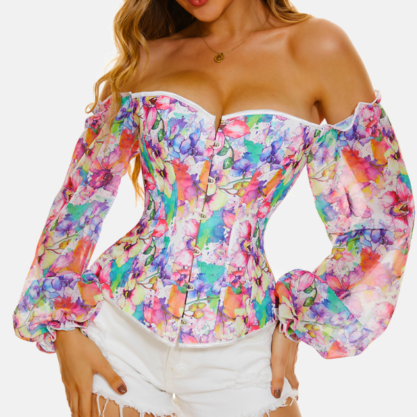 corset à fleurs et manches longues bustier