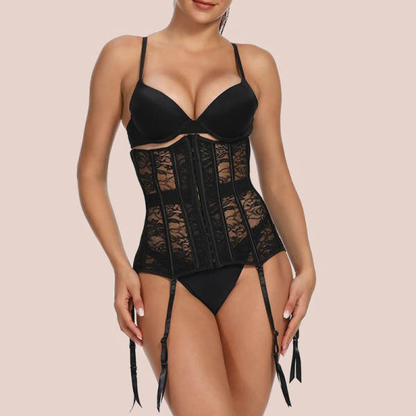 corset serre-taille avec porte-jarretelles floral