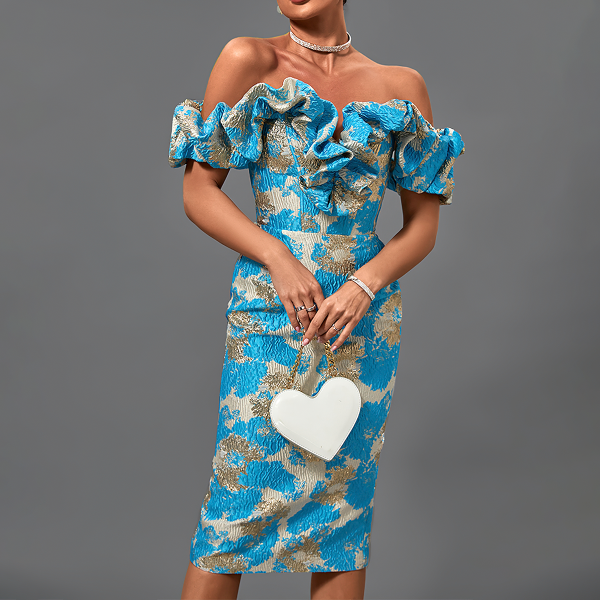 Robe corset cocktail multicolore à encolure bateau vue de face
