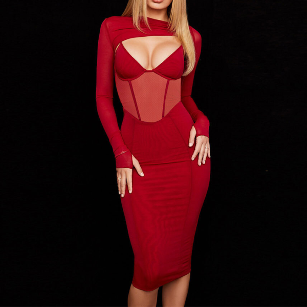 robe corset à manches longues rouge